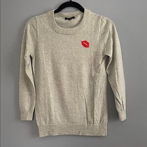 100% merino wool JCrew Gray Sweatshirt with Red Lip Embroidery